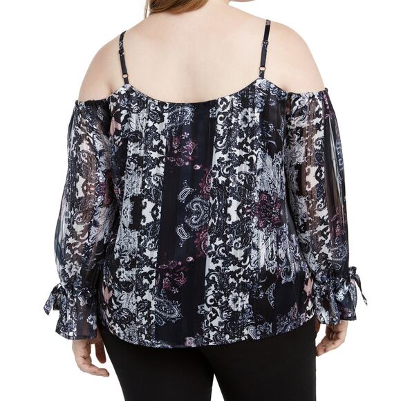 NEW INC Printed Cold Shoulder Top Cordelia Patch Plus Size 0X NWT Floral Paisley - Picture 2 of 6